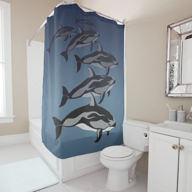 Dolphin Shower Curtain Dolphin Art Bathroom Decor (In Situ)