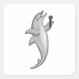 Dolphin Singer Microphone Square Sticker