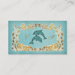 Dolphin Spa Business Card Floral Blue Gold Glitter
