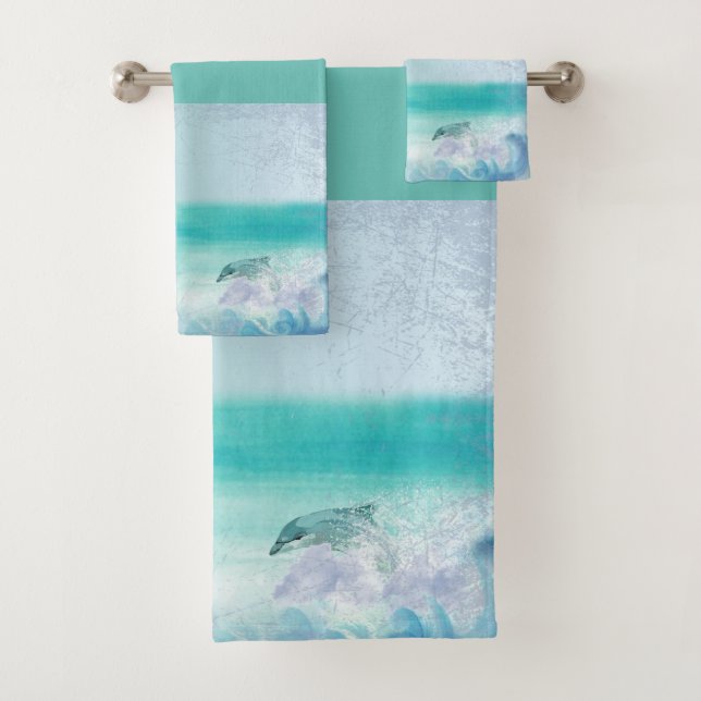 Dolphin Splash Artistic   Bath Towel Set (Insitu)