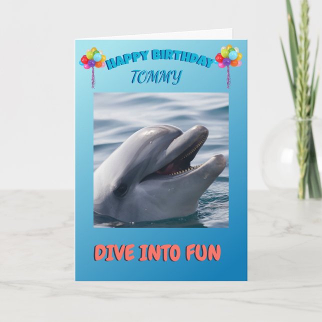 Dolphin Splash Birthday Cheer Holiday Card (Front)