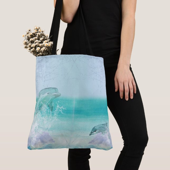 Dolphin Splash Tote Bag (Close Up)