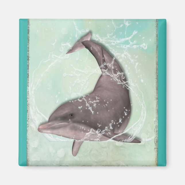 Dolphin Splashing Around in Aqua Green Water Magnet (Front)
