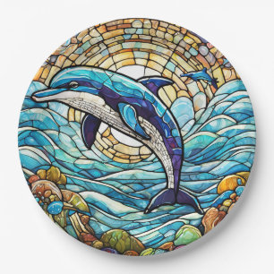 Dolphin stained glass paper plate