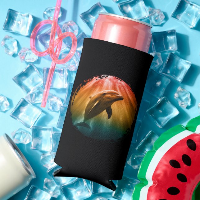 dolphin summer sea ocean sunset  seltzer can cooler (In Situ Summer)