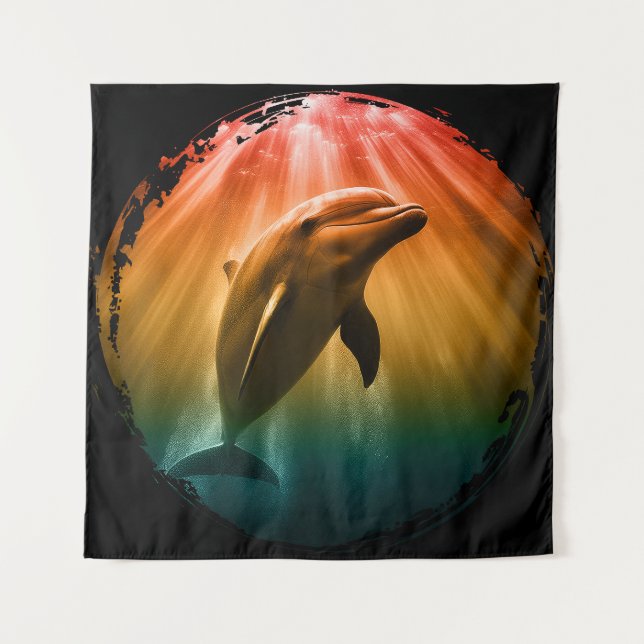dolphin summer sea ocean sunset  tapestry (Front)