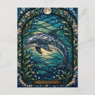 Dolphin Sunlit Channel Illumina Stained Glass Postcard