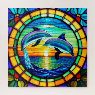 Dolphin Sunrise Stained Glass Puzzle For Adults