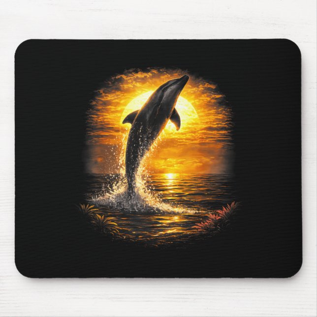 Dolphin sunset ocean beach nature coastal vibes  mouse pad (Front)