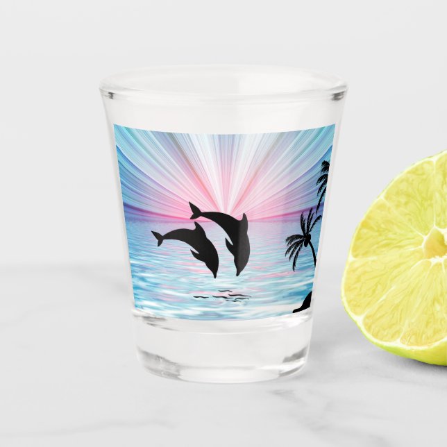 Dolphin Sunset Shot Glass (Front)
