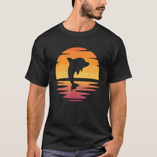 Dolphin Sunset Summer Graphic Design T-Shirt (Front)
