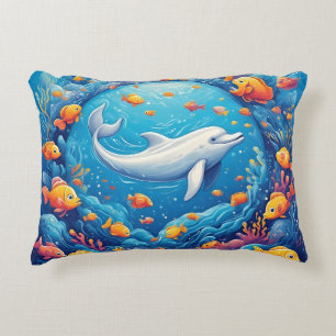 Dolphin Surrounded by Vibrant Tropical Fish Decorative Cushion