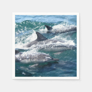 Dolphin Swimming In The Blue Sea Water Ocean Napkin