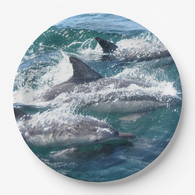 Dolphin Swimming In The Blue Sea Water Ocean Paper Plate (Front)