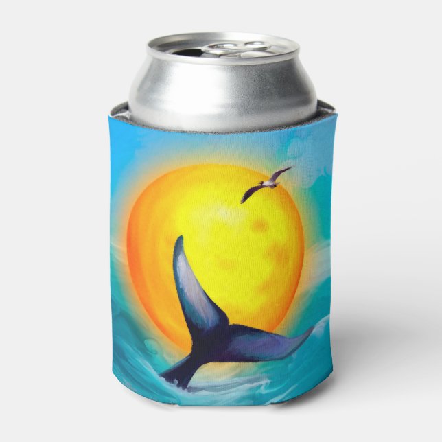 Dolphin Tail and Bird at Sunset Can Cooler (Can Front)