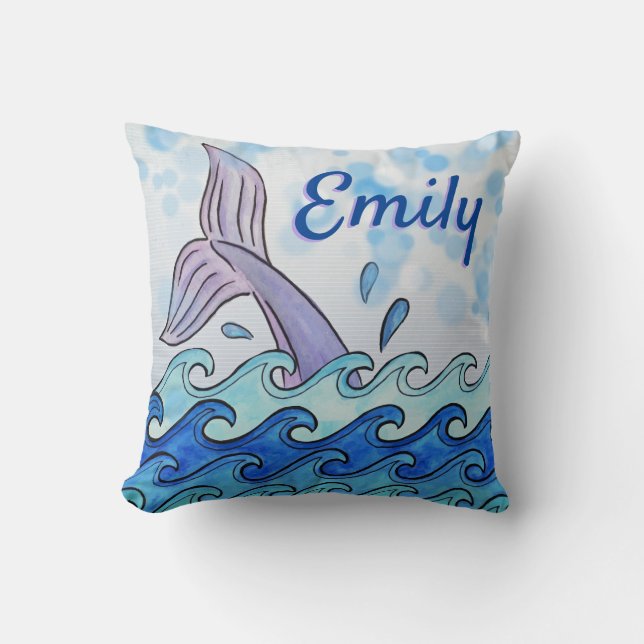 Dolphin Tail In Ocean Personalised Cushion (Front)