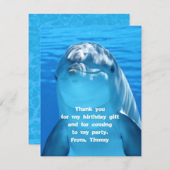 Dolphin Thank You Flat Note From Kids Card (Front/Back)