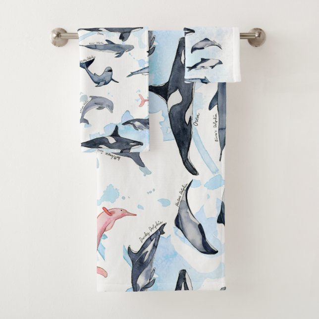 Dolphin theme party kids watercolor drawing bath towel set (Insitu)