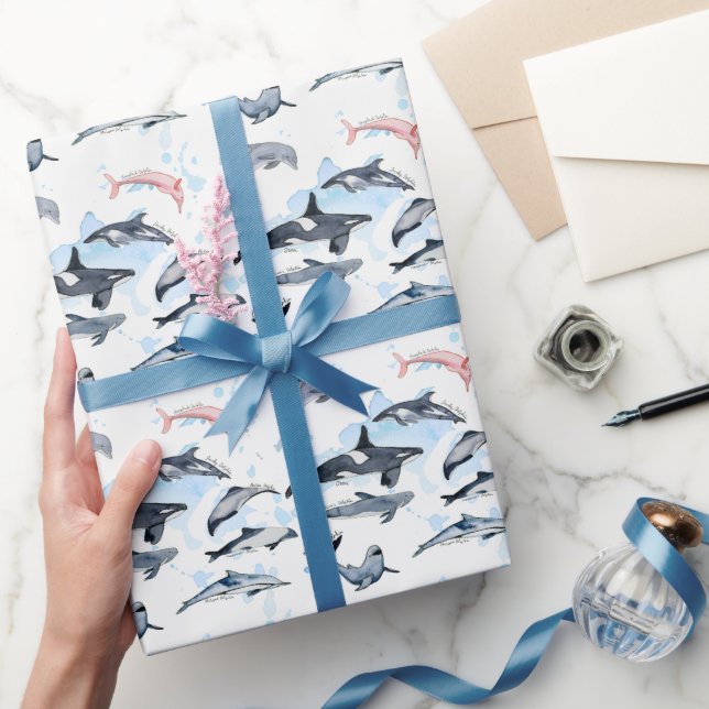 Dolphin theme party kids watercolor drawing  wrapping paper (Gifting)