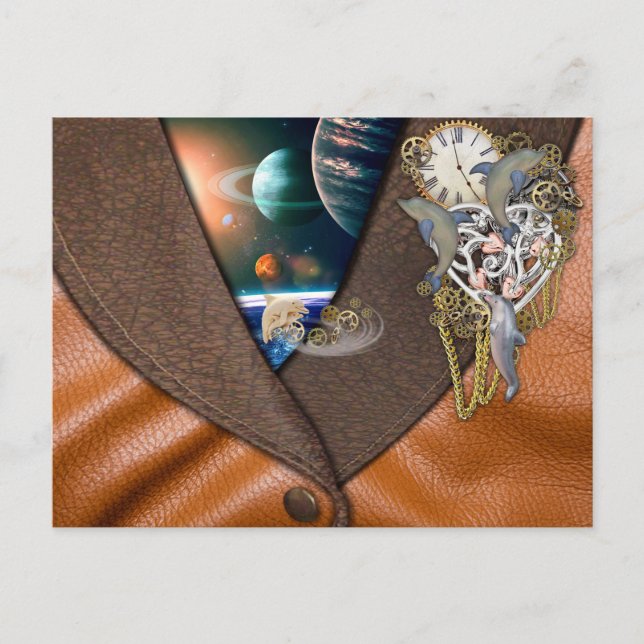 Dolphin time on leather postcard (Front)