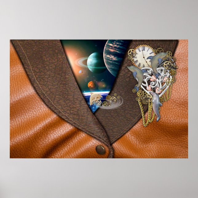 Dolphin time on leather poster (Front)