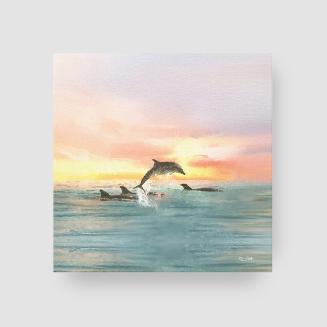 Dolphin Tropical Sunset | Watercolor Coastal Canvas Print (Creator Uploaded)