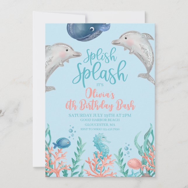 Dolphin Under the Sea Birthday Invitation (Front)