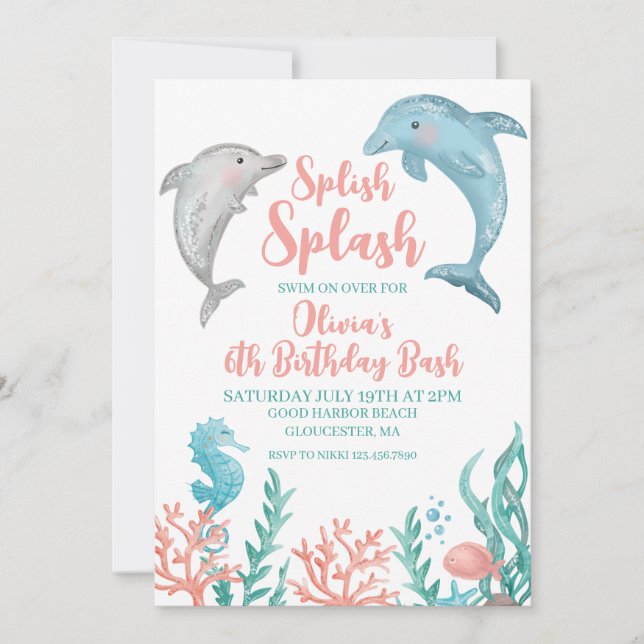 Dolphin Under the Sea Birthday Invitation (Front)