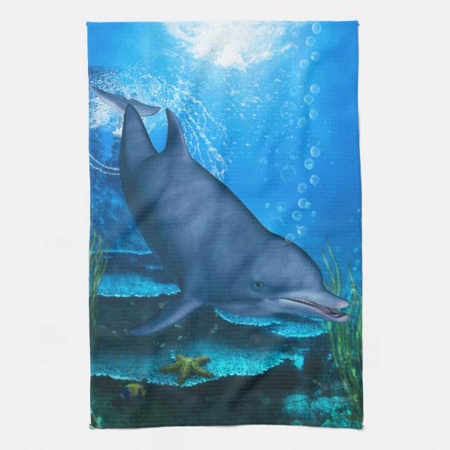 Dolphin Underwater Tea Towel (Vertical)