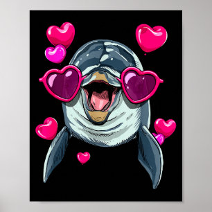 Dolphin Valentine Shirt Heart Sea Animal Whale Dol Poster