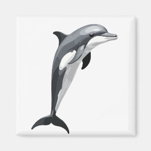 Dolphin Vector Art Illustration with Black White Magnet