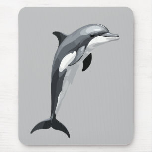 Dolphin Vector Art Illustration with Black White Mouse Pad