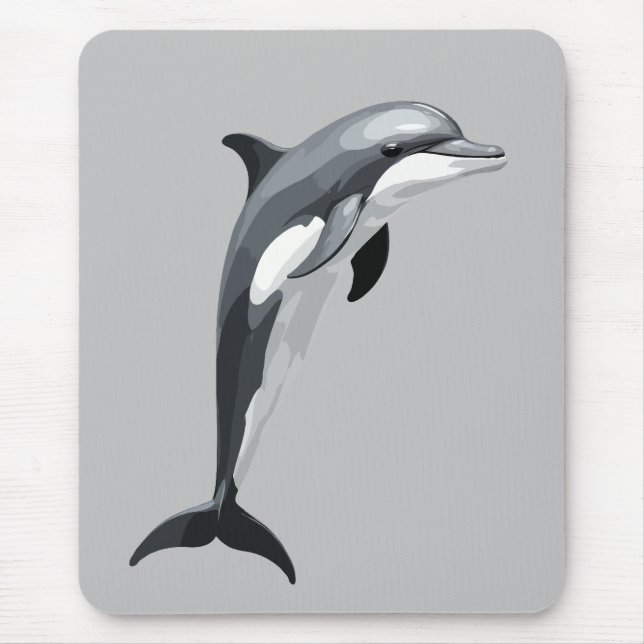 Dolphin Vector Art Illustration with Black White Mouse Pad (Front)