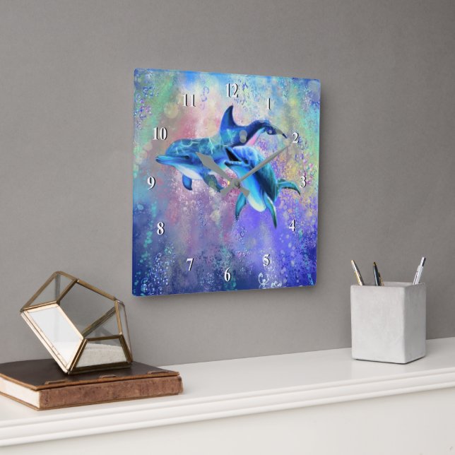 Dolphin Wall Clock Happy Couple (Office)