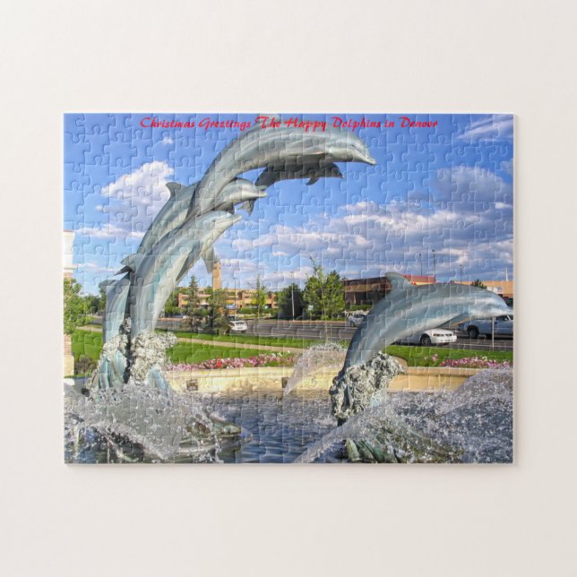 Dolphin  Water Statue Denver. Christmas Greetings Jigsaw Puzzle (Horizontal)