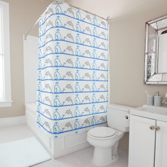 Dolphin & Whale Shower Curtain (In Situ)