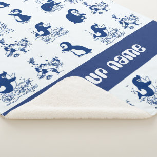 Dolphin, Whales and Penguins Sherpa Blanket