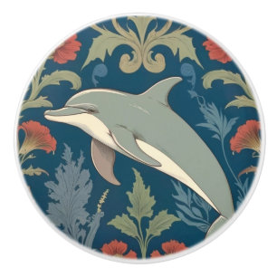 Dolphin William Morris style Nautical floral Left Ceramic Knob