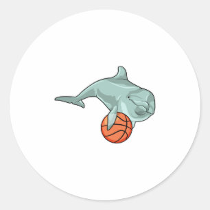 Dolphin with Basketball Classic Round Sticker