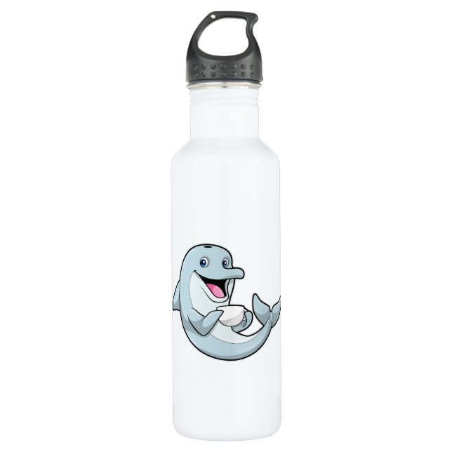Dolphin with Cup of Coffee 710 Ml Water Bottle (Front)