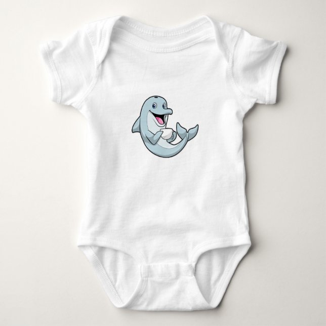 Dolphin with Cup of Coffee Baby Bodysuit (Front)