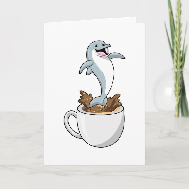 Dolphin with Cup of Coffee Card (Front)