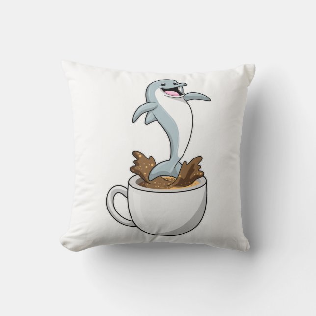 Dolphin with Cup of Coffee Cushion (Front)