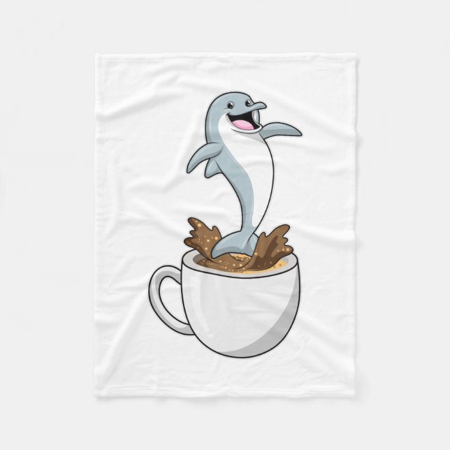 Dolphin with Cup of Coffee Fleece Blanket (Front)