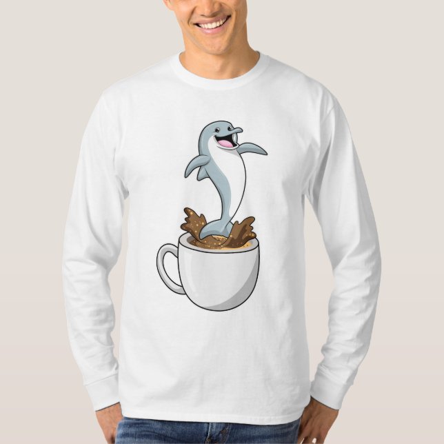 Dolphin with Cup of Coffee T-Shirt (Front)