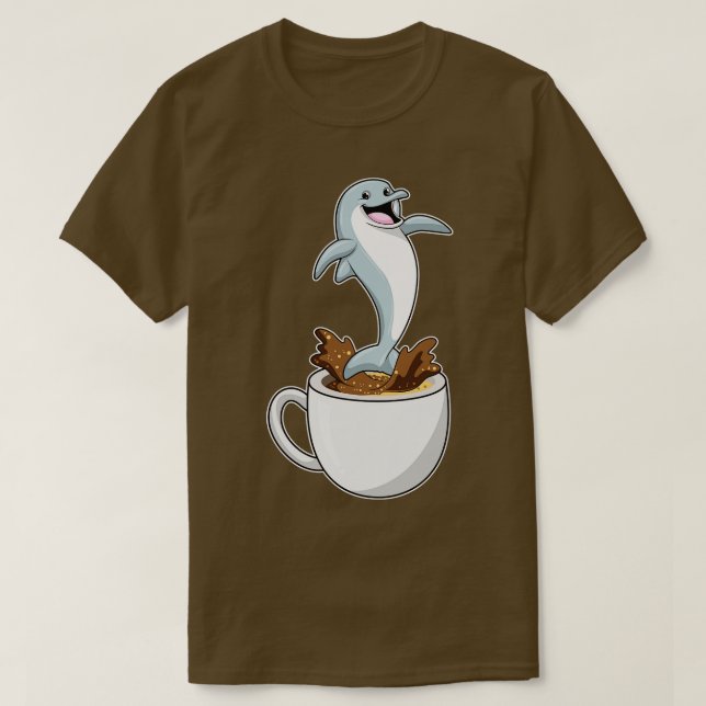 Dolphin with Cup of Coffee T-Shirt (Design Front)