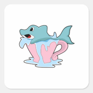 Dolphin with Cup of Water.PNG Square Sticker