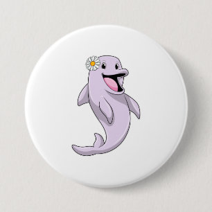 Dolphin with Daisy Flower 7.5 Cm Round Badge