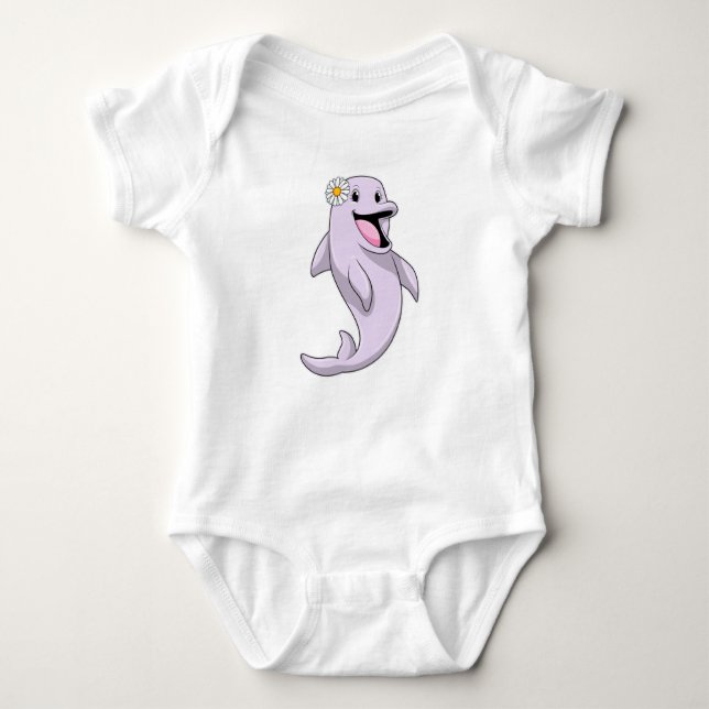 Dolphin with Daisy Flower Baby Bodysuit (Front)