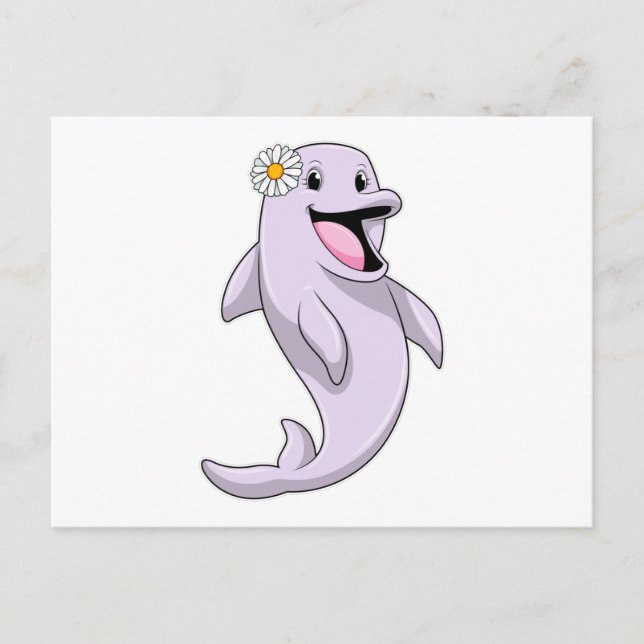 Dolphin with Daisy Flower Postcard (Front)